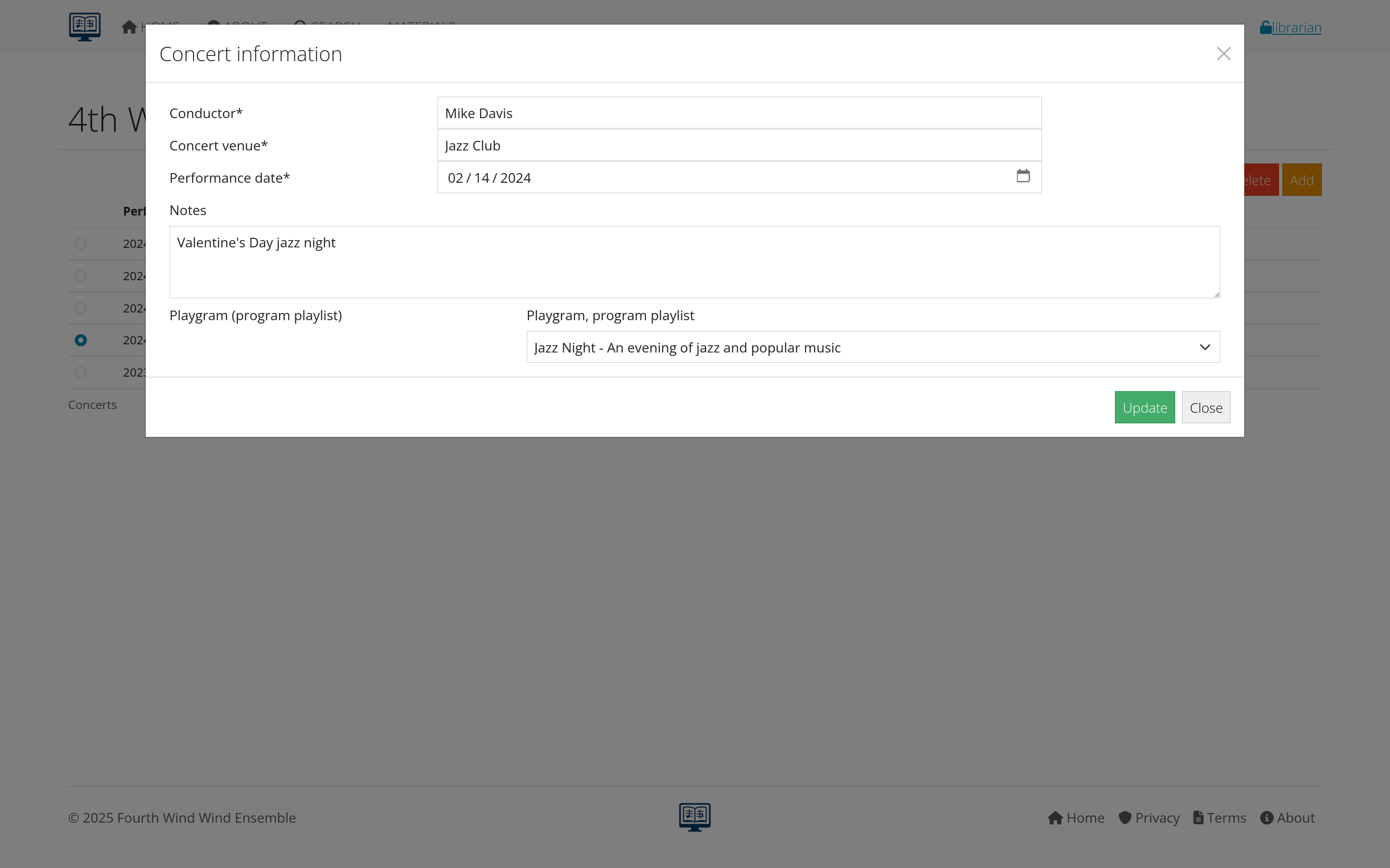 New concert creation form