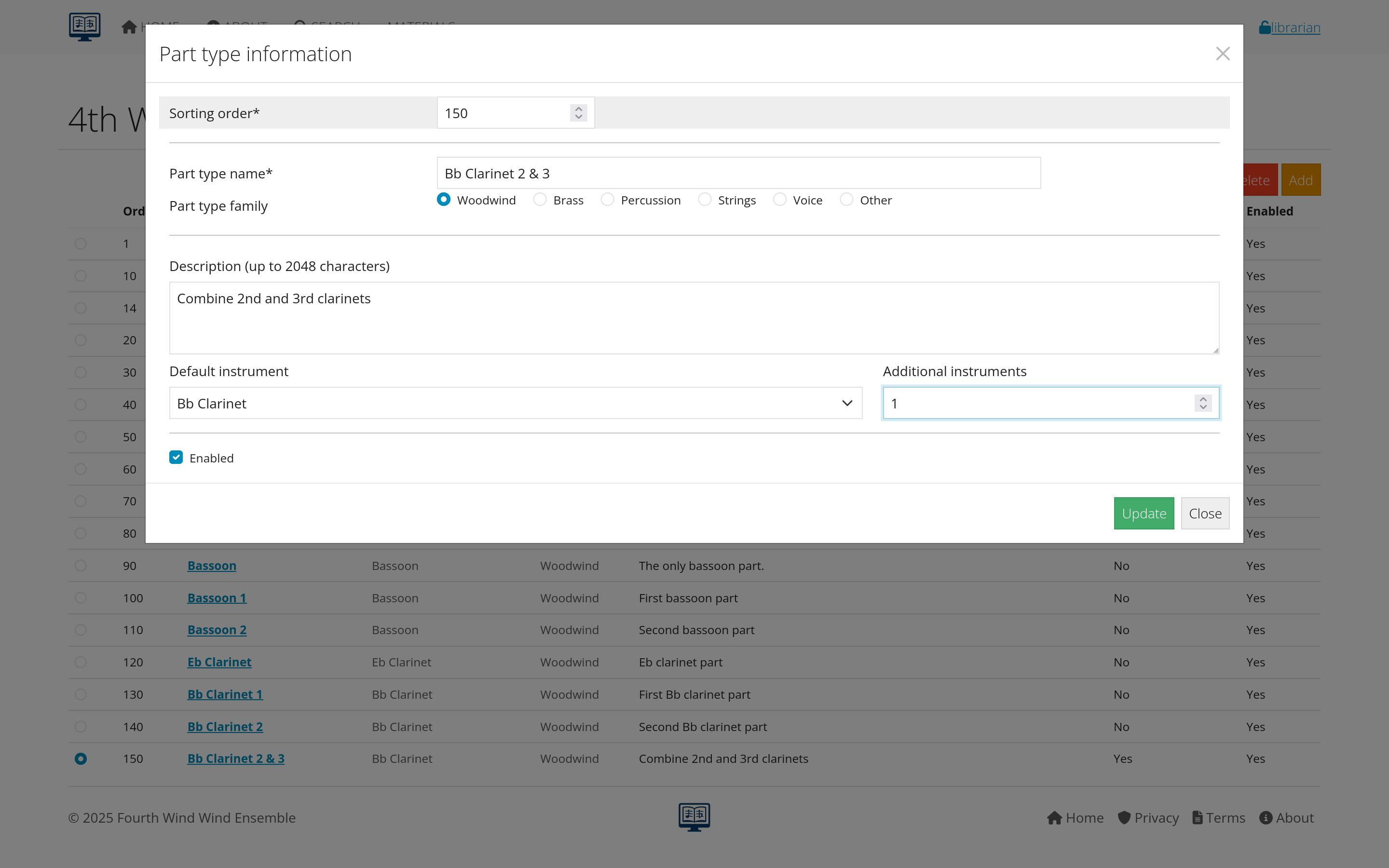 Individual part editing form