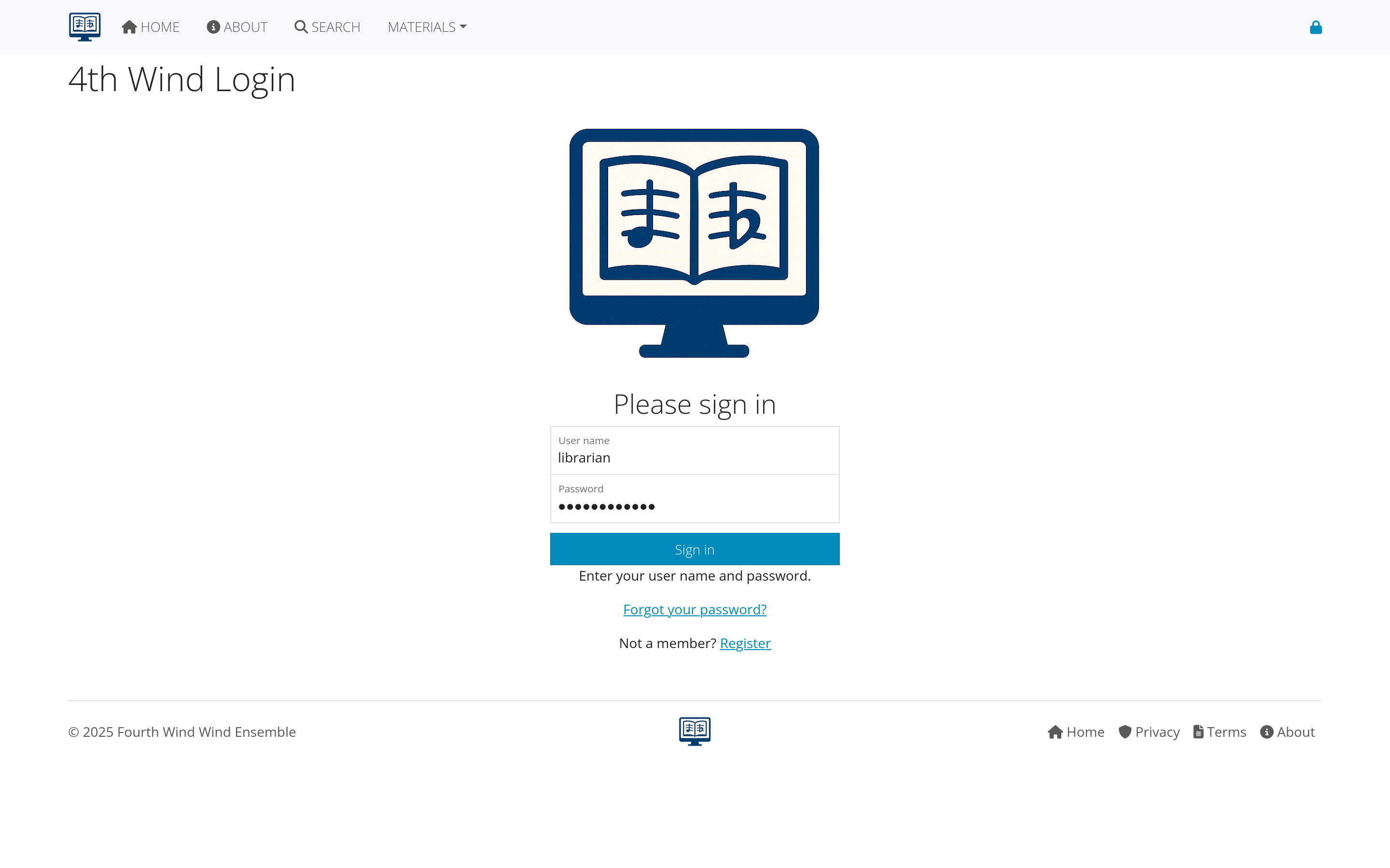 Login form with username and password fields