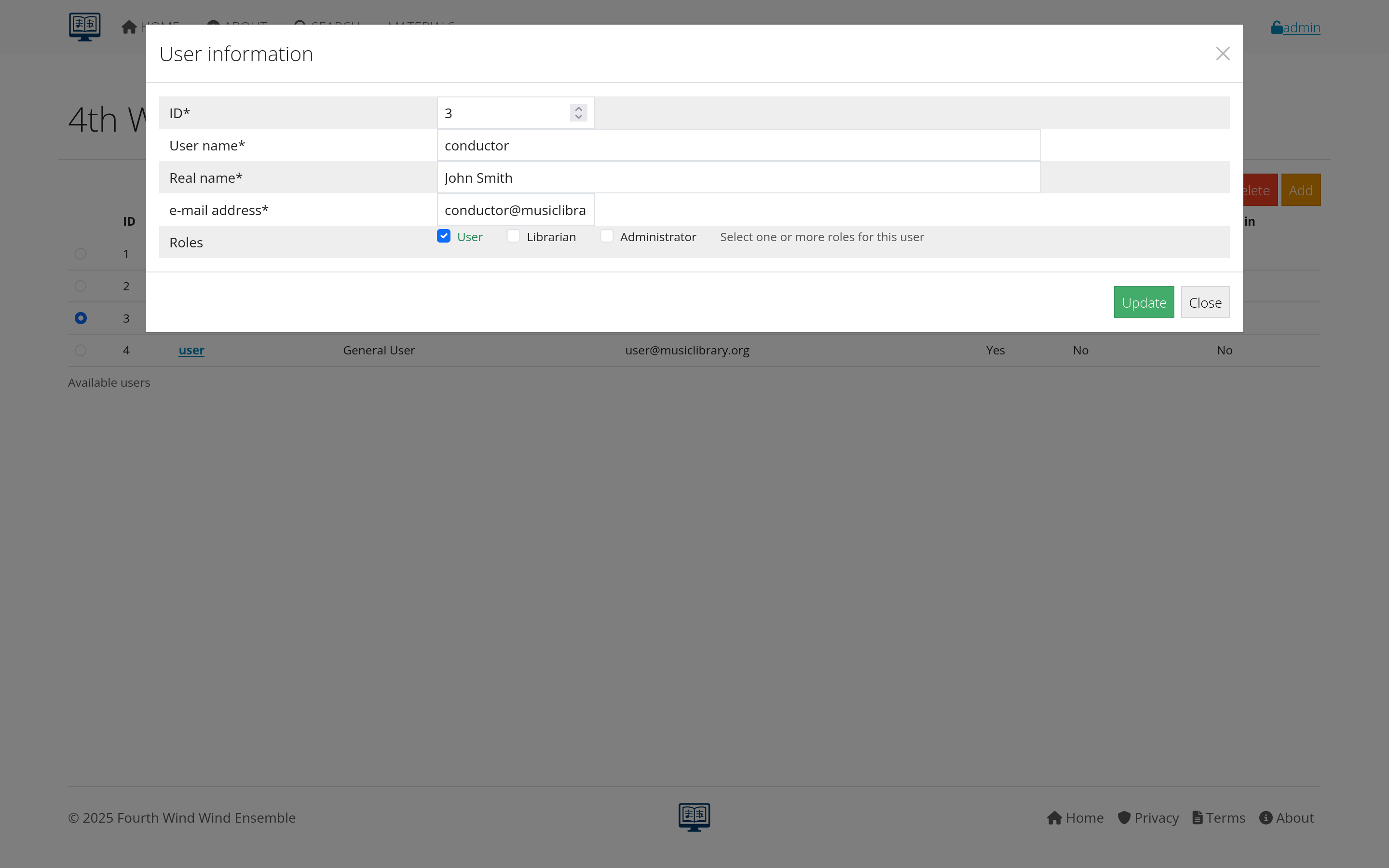 New user creation form